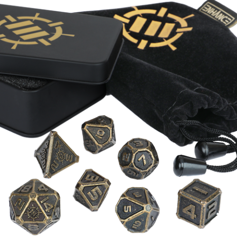 Enhanced Gaming: Tabletop RPGs DnD Metal Dice Set with Case and Dice Bag  7pc – Langden Games