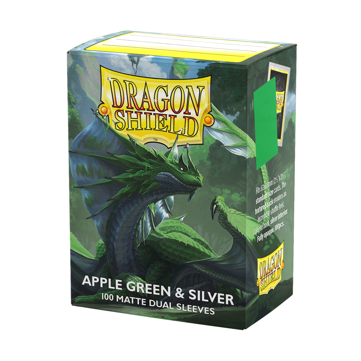 Dragon Shield (Standard size) (100) Protective Sleeves – Dual Matte Apple Green & Silver