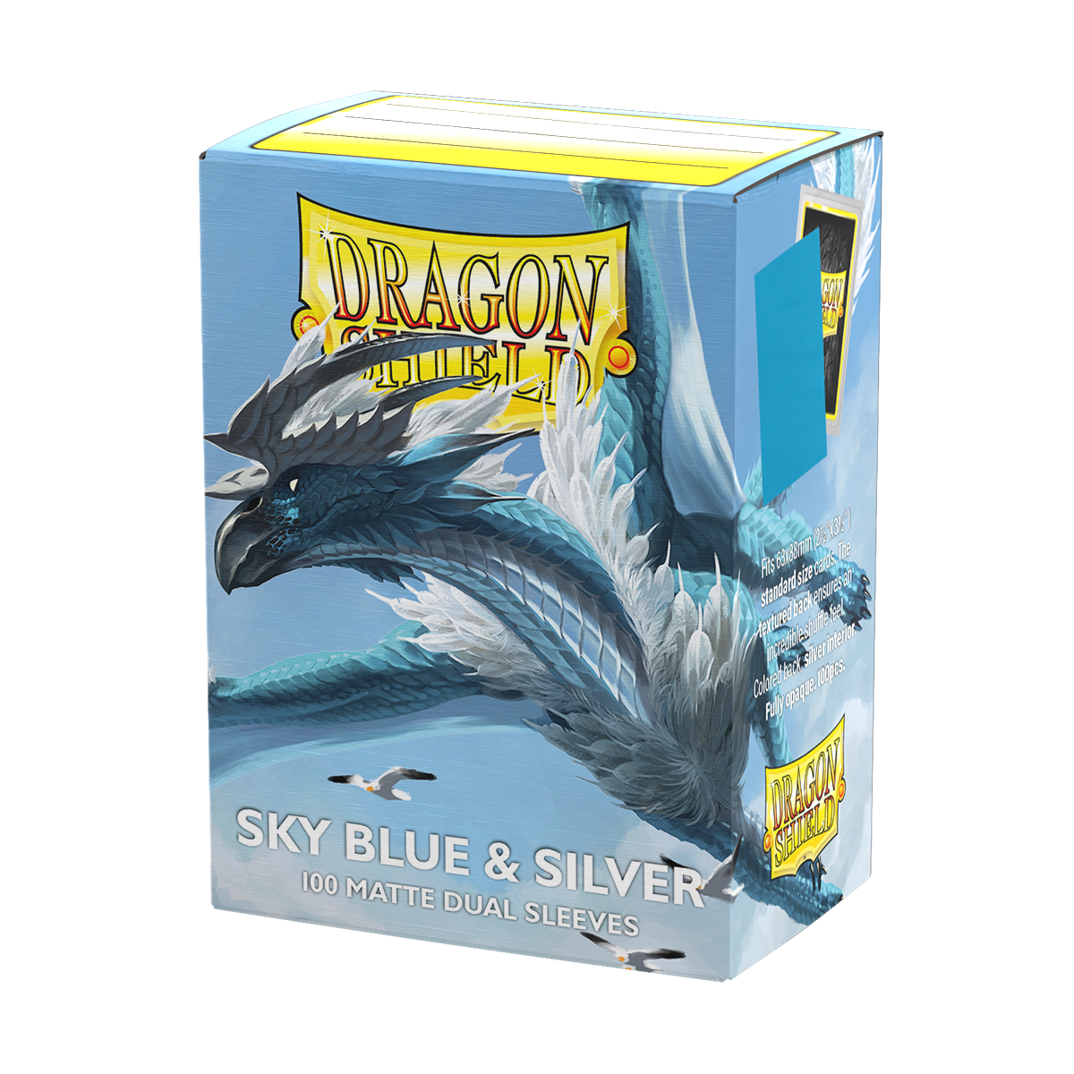 Dragon Shield (Standard size) (100) Protective Sleeves – Dual Matte Sky Blue & Silver